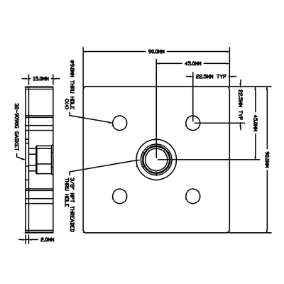 32-909038N-1SS MODULAR SOLUTIONS PNEUMATIC PLATE 90MM X 90MM WITH GASKET 3/8" NPT THREADED CENTER THRU HOLE